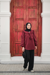 Yakası Fırfırlı Basic Gömlek Bordo