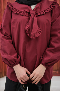 Yakası Fırfırlı Basic Gömlek Bordo