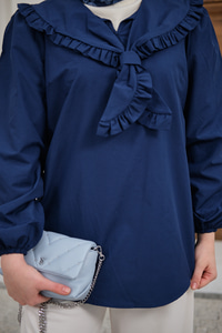 Yakası Fırfırlı Basic Gömlek Lacivert