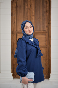 Yakası Fırfırlı Basic Gömlek Lacivert