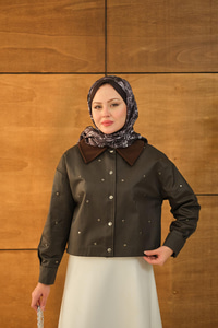 Yakası Kadife Detay Kısa Ceket Kahverengi