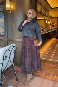 Yakası Kadife Detay Kısa Ceket Kahverengi