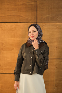 Yakası Kadife Detay Kısa Ceket Kahverengi