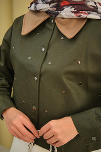 Yakası Kadife Detay Kısa Ceket Zümrüt Yeşil