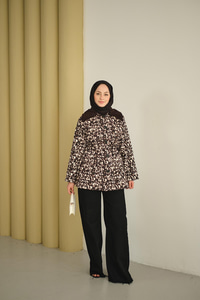 Yakası Kadife Leoparlı Ceket Kahverengi