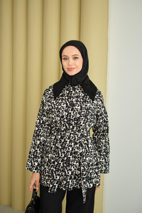 Yakası Kadife Leoparlı Ceket Siyah