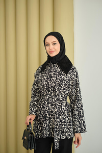 Yakası Kadife Leoparlı Ceket Siyah