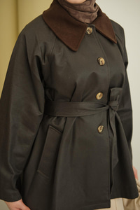 Yakası Kadife Trenç Kahverengi