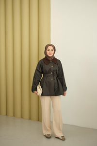 Yakası Kadife Trenç Kahverengi