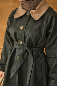 Yakası Kadife Trenç Siyah