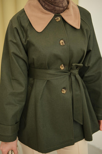 Yakası Kadife Trenç Vizon