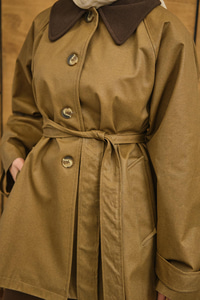 Yakası Kadife Trenç Vizon