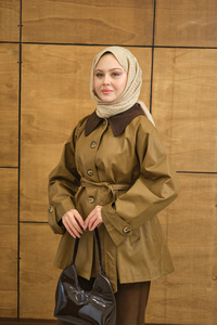 Yakası Kadife Trenç Vizon