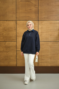 Yakası Kot Detay Sweat Lacivert