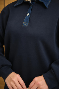 Yakası Kot Detay Sweat Lacivert