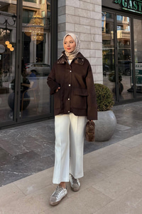 Yakası Lastik Detaylı Ceket Kahverengi