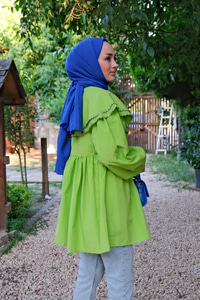 Yakası Nakış Detaylı Gömlek Fıstık Yeşil