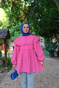 Yakası Nakış Detaylı Gömlek Fuşya