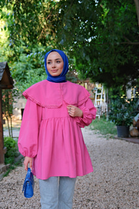 Yakası Nakış Detaylı Gömlek Fuşya