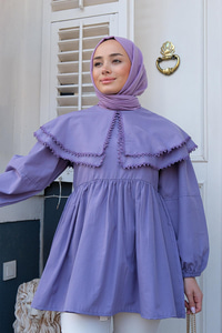 Yakası Nakış Detaylı Gömlek Lila