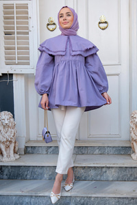 Yakası Nakış Detaylı Gömlek Lila