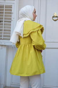 Yakası Nakış Detaylı Gömlek  Yağ Yeşil