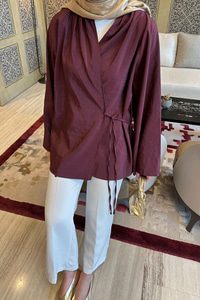 Yakası Pile Detaylı Kimono Bordo