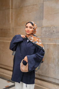 Yakası Pile Detaylı Kimono Lacivert