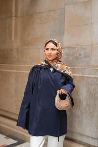 Yakası Pile Detaylı Kimono Lacivert