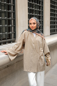 Yakası Pile Detaylı Kimono Vizon