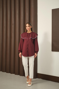Yakası Taşlı Tunik Bordo