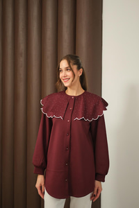 Yakası Taşlı Tunik Bordo