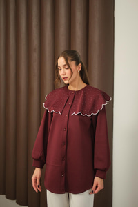 Yakası Taşlı Tunik Bordo