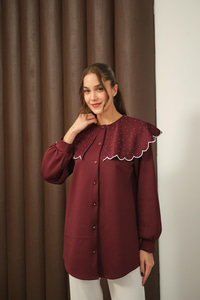 Yakası Taşlı Tunik Bordo