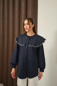 Yakası Taşlı Tunik Lacivert