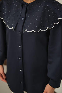 Yakası Taşlı Tunik Lacivert