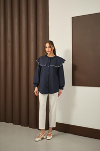 Yakası Taşlı Tunik Lacivert