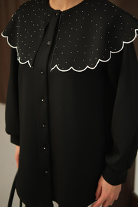 Yakası Taşlı Tunik Siyah