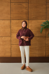 Yakası Ve Bilekleri Kadife Detaylı Ceket Bordo