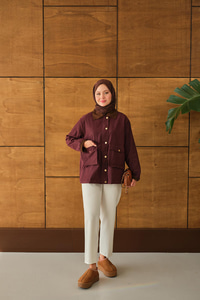 Yakası Ve Bilekleri Kadife Detaylı Ceket Bordo