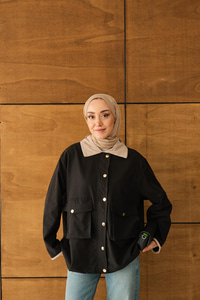 Yakası Ve Bilekleri Kadife Detaylı Ceket Siyah