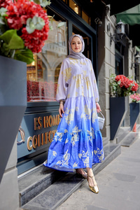 Yaldız Yaprak Desenli Elbise Lila