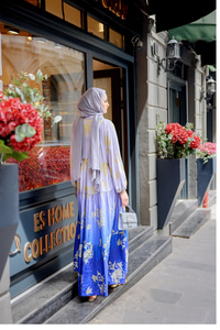 Yaldız Yaprak Desenli Elbise Lila