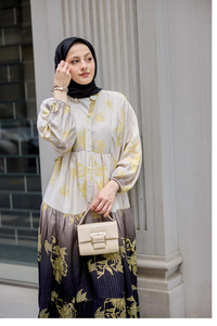 Yaldız Yaprak Desenli Elbise Siyah