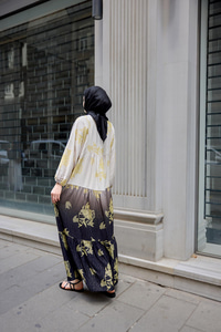 Yaldız Yaprak Desenli Elbise Siyah