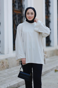 Yan Bağcık Detay Tunik Krem