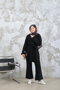 Yan Bağlama Detaylı Triko Takım Siyah