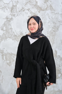 Yan Bağlama Detaylı Triko Takım Siyah