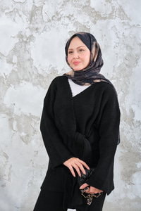 Yan Bağlama Detaylı Triko Takım Siyah