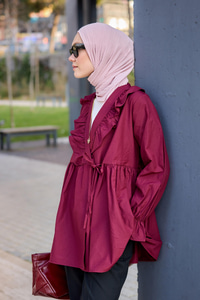 Yan Bağlama Ve Fırfır Detaylı Gömlek Bordo